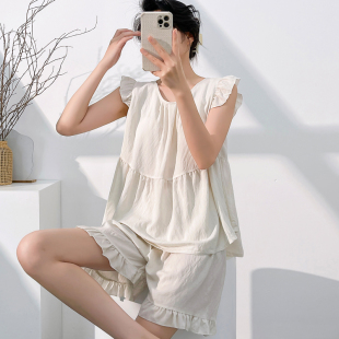 夏季棉绸韩版清新甜美无袖人造棉学生背心睡衣女带胸垫两件套大码