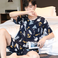 夏季睡衣薄款男士棉绸空调服人造棉透气短袖韩版家居服青少年套装