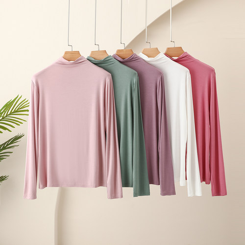 早秋薄款内搭半高领长袖T恤女加肥大码显瘦叠穿百搭打底衫上衣