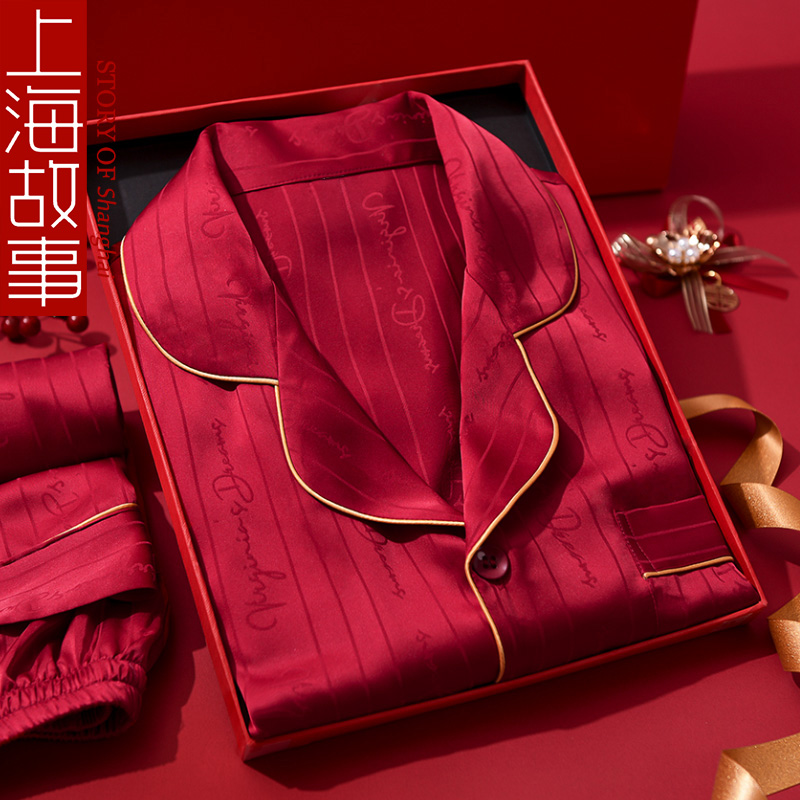 上海故事情侣丝绸结婚睡衣高档