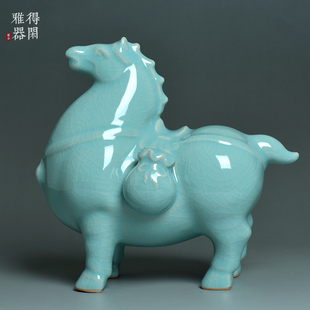汝瓷仿古天青釉马上有钱汝窑玄关桌面摆件正宗原产地汝州陶瓷装