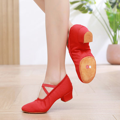 免系带形体舞蹈鞋女带根芭蕾舞软底瑜伽肚皮舞成人教师女童练功鞋