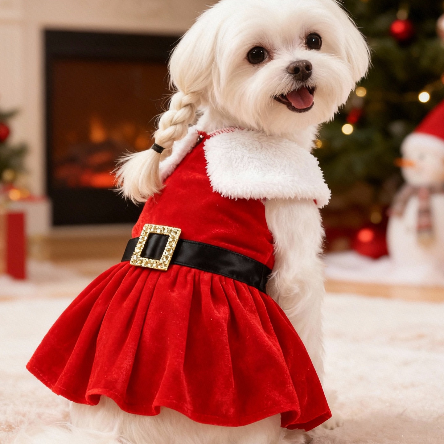 圣诞节日宠物圣诞装扮金丝绒面料圣诞老人装扮裙子宠物圣诞用品