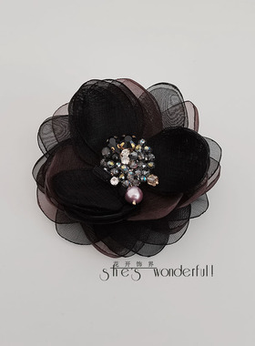 花开饰界手作日韩高档布艺拼色大花朵串珠胸针女免洞吸扣磁铁胸花