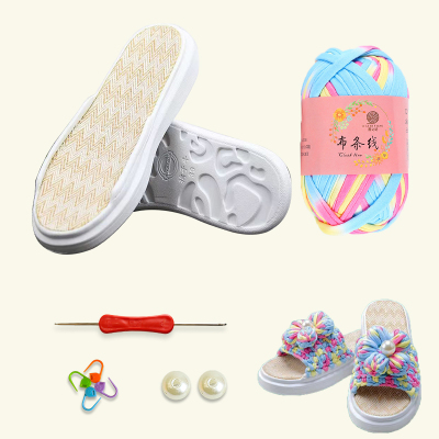 孺子牛麦昆亚麻时尚布线条拖鞋