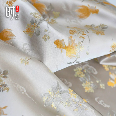 桂花金鱼祥云银灰色仿宋锦提花