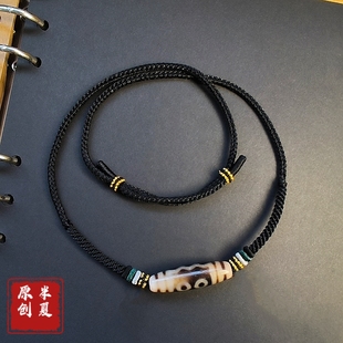 手工编织高档货质感蜜蜡绿松石天珠横穿款锁骨项链挂绳子男女粗款