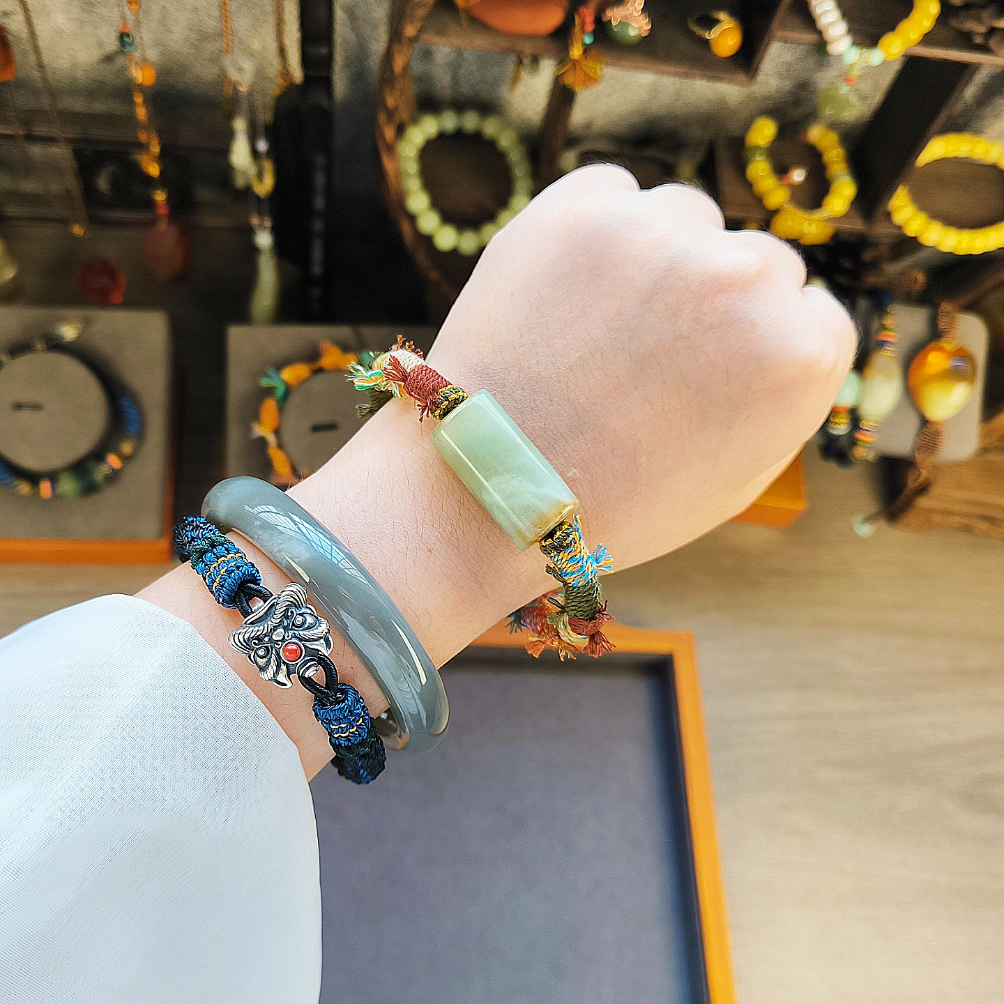 孤品原创设计手工编织天然和田玉桶珠手链手绳带证书女款藏式手绳