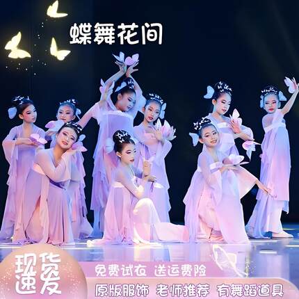 蝶舞花间舞蹈服儿童古典舞演出服飘逸汉服蝴蝶头饰中国舞表演服装