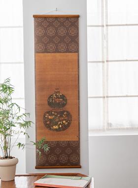 竹丝画花瓶图中式客厅书房复古卷轴挂画茶室餐厅过道装饰挂件挂画