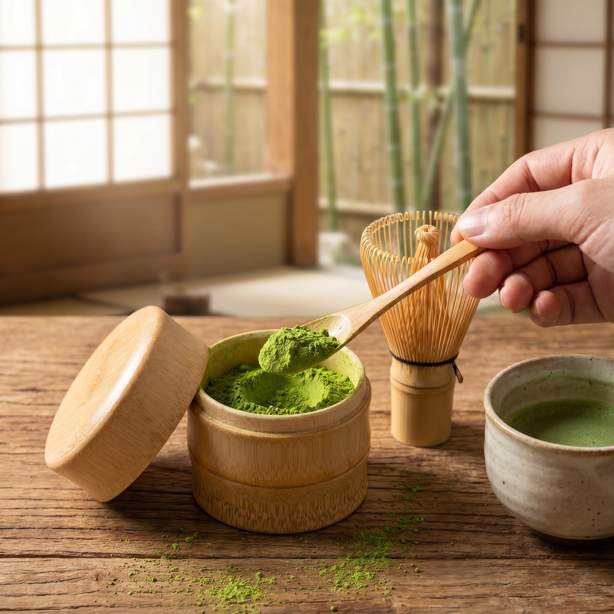 竹节茶粉罐茶叶罐便携密封点茶粉罐子无毒无胶无漆绿色抹茶粉罐子