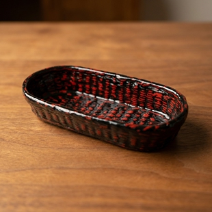 蓝胎漆茶巾托竹制托盘收纳壶承竹制品大漆工艺老物件果盘