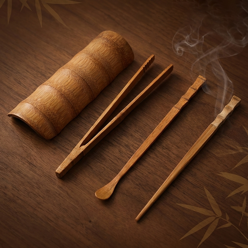 竹节茶道六君子四件套手工竹制茶则茶针茶夹茶拨茶道配件功夫茶具