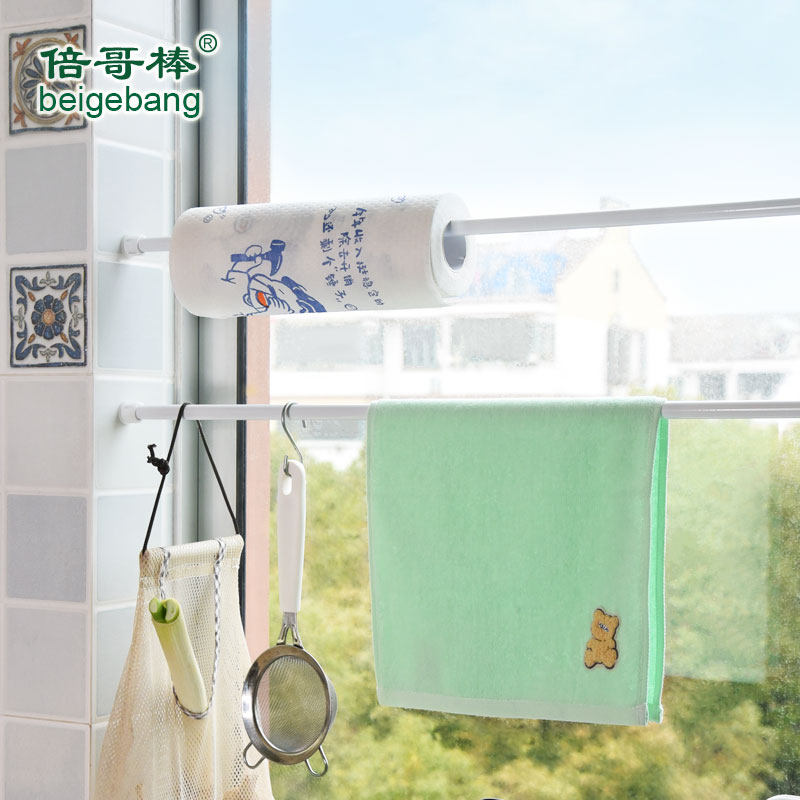 迷你杆短杆弹簧型可伸缩杆免打孔浴室晾衣杆柜子挂衣杆衣橱小杆子