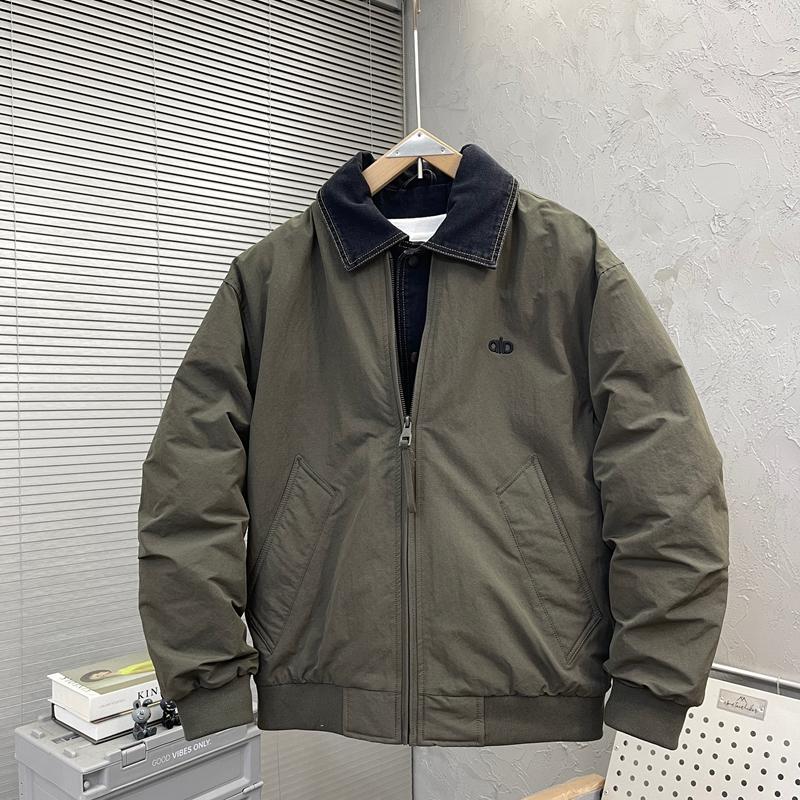 复古假两件牛仔拼接防风羽绒服男