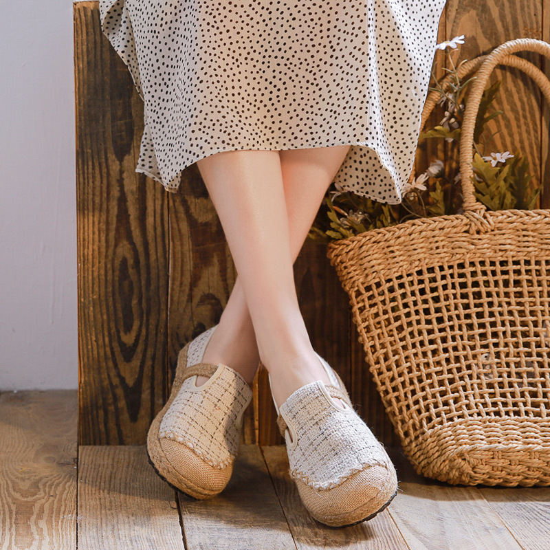 老北京布鞋女亚麻一脚蹬中国风大头鞋懒人茶艺渔夫鞋平底休闲单鞋