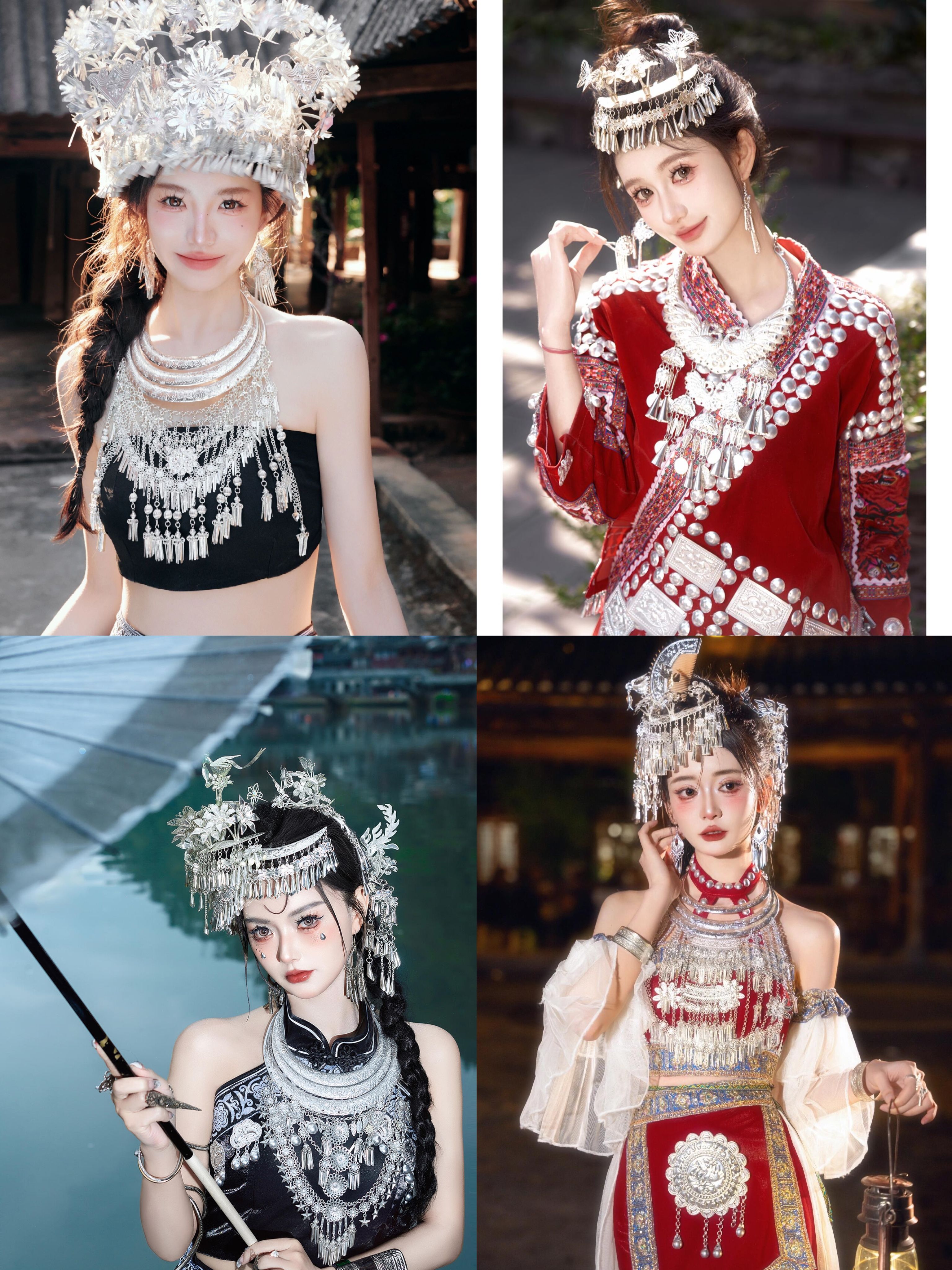 新苗族侗族彝族女项圈手工项链舞台演出服配饰夸张民族风苗银饰品