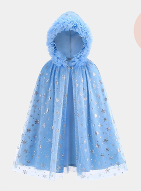 儿童斗篷春夏蓝色冰雪奇缘女童爱莎公主披风艾莎连帽外套COS表演