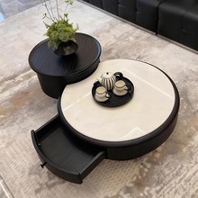 25新款意式轻奢茶几圆形储物高级感客厅家用小户型简约大理石茶几