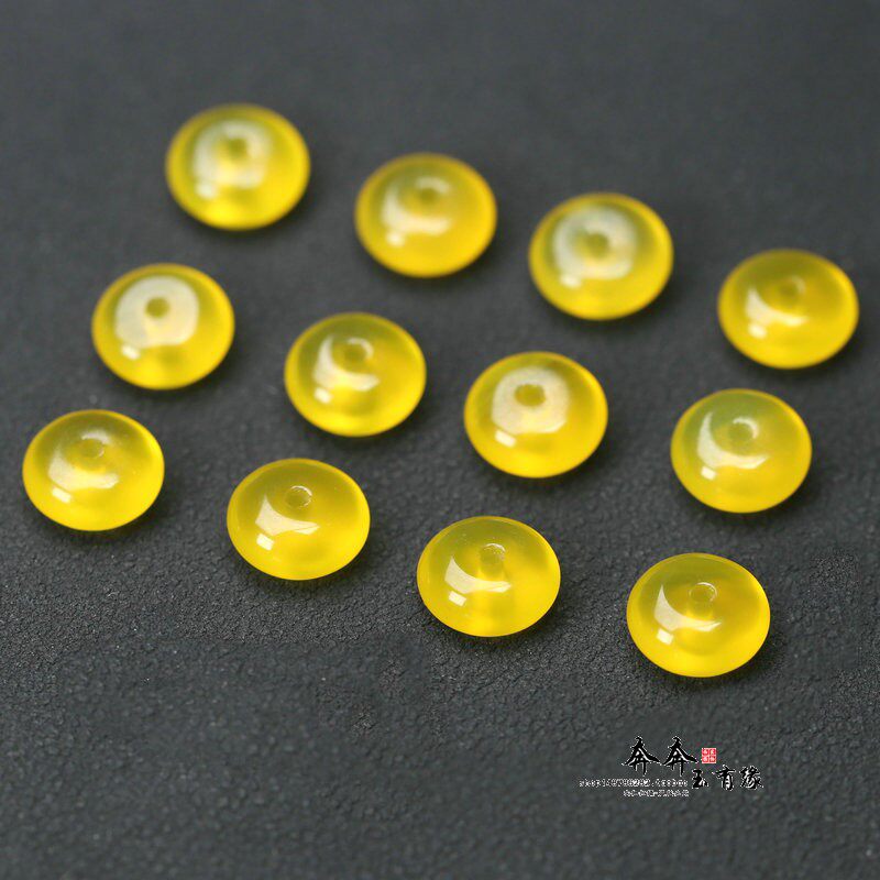 10颗价。天然黄玛瑙平安扣隔珠8mm隔片DIY汉服旗袍扣饰品配件B75