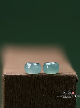 纯天然蓝水翡翠雪花算盘珠6*4mm大孔2.5mm玉隔珠DIY珠链串饰C64