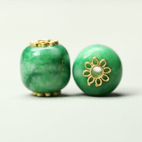 天然翡翠干青玉石桶珠花托手串珠