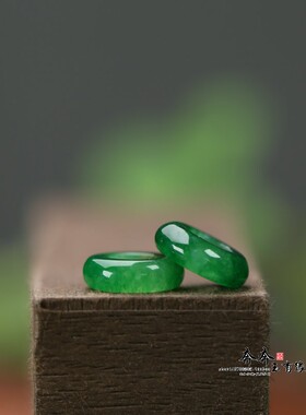 天然干青翡翠松绿色圆环12mm