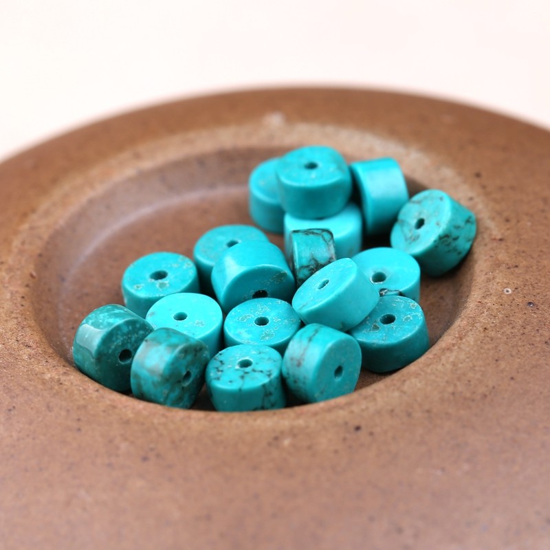 10颗价天然绿松石车轮珠隔片6 8mm药片直切玉石沉香菩提文玩垫片