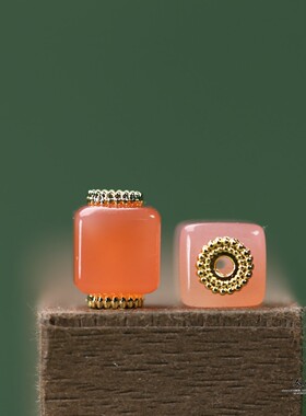 天然盐源玛瑙嫩粉通孔方糖珠9*12mmDIY手链手串隔珠配饰饰品J168