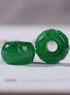 14*8mm孔4mm阳绿玉石算盘珠鼓珠雕花祥云大孔项链坠手链串珠Y210