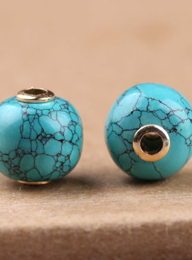 10mm绿松石老形珠镶孔2mm串饰复古民族风手链项链路路通吊坠D217