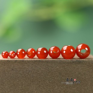 天然红玛瑙6/8/10/12mm大孔圆珠散珠材料diy饰品棉绳编珠串饰配件