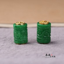 天然玉石雕花干青翡翠祥云桶珠大孔2.5mm圆柱路路通腰珠顶珠Y205
