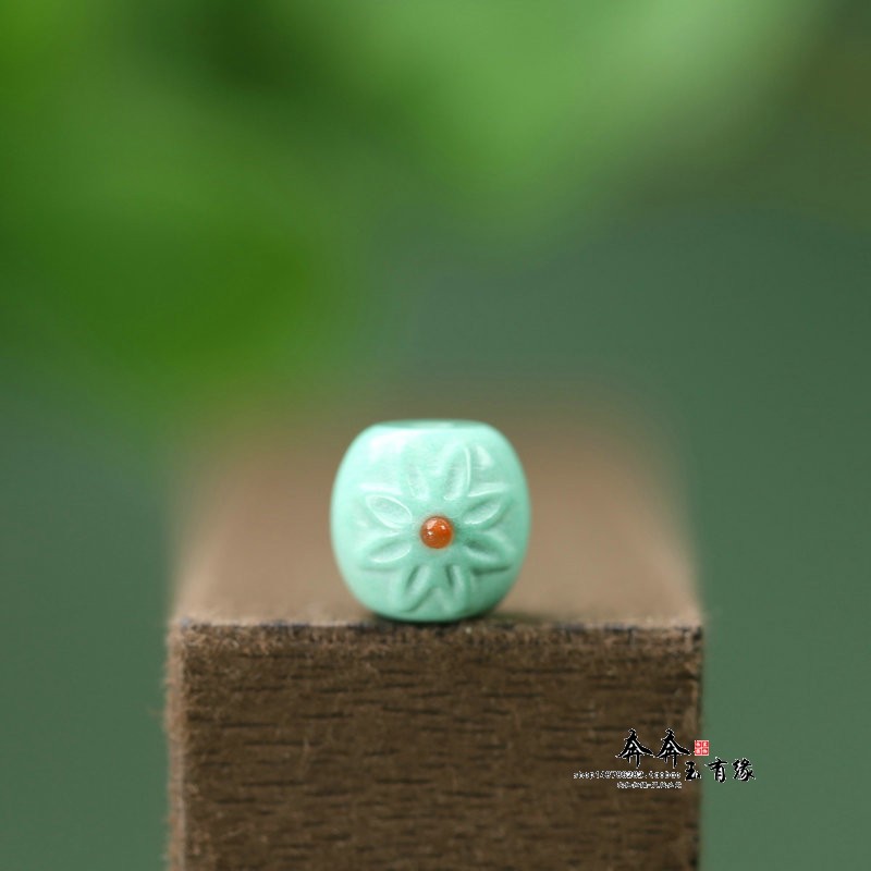 天然绿松石太阳花镶嵌老型珠10mm