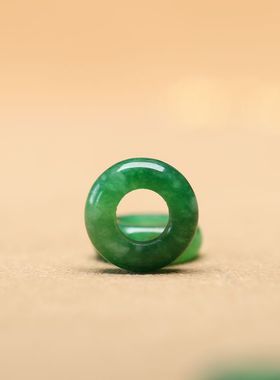 2颗价。干青翡翠色玉石圆环路路通项链吊坠12mm大孔径5mm百搭C107