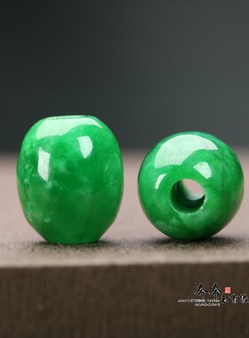 天然玉石干青翡翠阳绿大孔4mm桶珠路路通DIY配饰手链项链吊坠C108