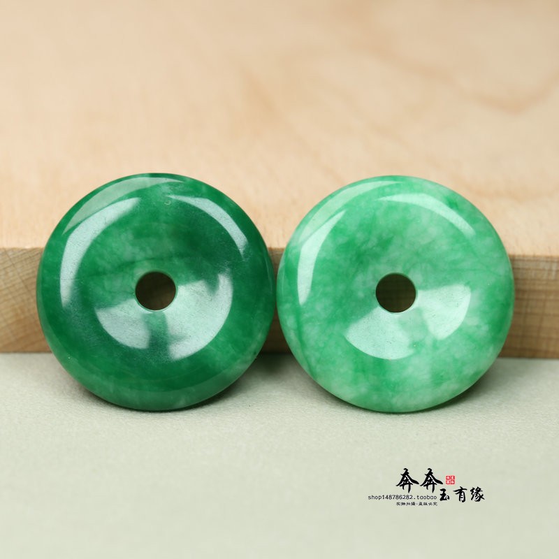 天然干青翡翠绿平安扣吊坠挂件