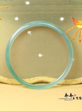 天然浅绿玛瑙扁条手镯玉镯子古风