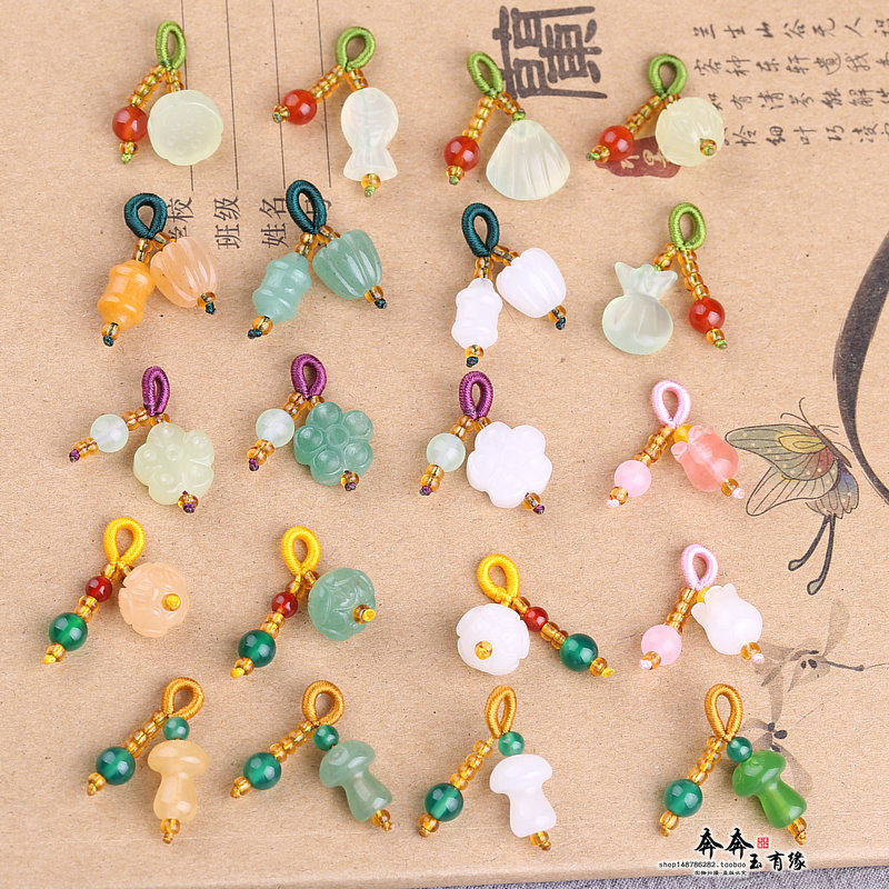 多宝玉石小吊滴流吊坠天然白玉东陵玉岫玉钱袋梅花鱼莲花手链串饰