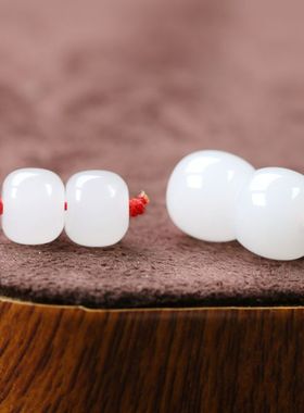 天然白玉金丝玉老型桶珠佛珠配饰手工DIY手串手链玉珠Y61Y62Y75