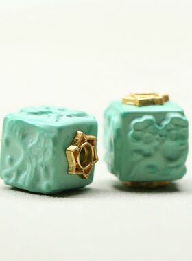 天然绿松石镶嵌星星梅花方糖挂件