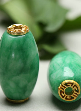 天然干青翡翠桶珠路路通吊坠大号转运珠25*15mm孔2.8mmDIY配饰D58