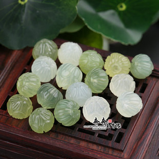 天然岫玉莲花球12mm玉石荷花珠diy耳坠手链饰品小串饰文艺古风Y51