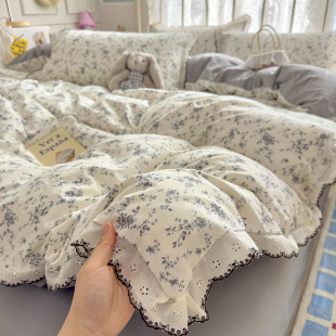 韩式 A类复古花边单件纯棉被套枕套三件套1.5米单双人200x230被罩