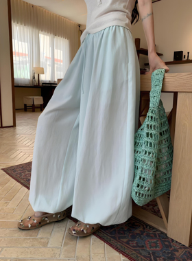 空气凉凉裤 蓝色慵懒百搭阔腿休闲裤春2026洋气灯笼裤冰丝棉麻裤
