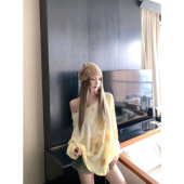 天丝奶酪黄色罩衫 女斜肩2026两穿宽松慵懒长袖 休闲T恤上衣潮春秋