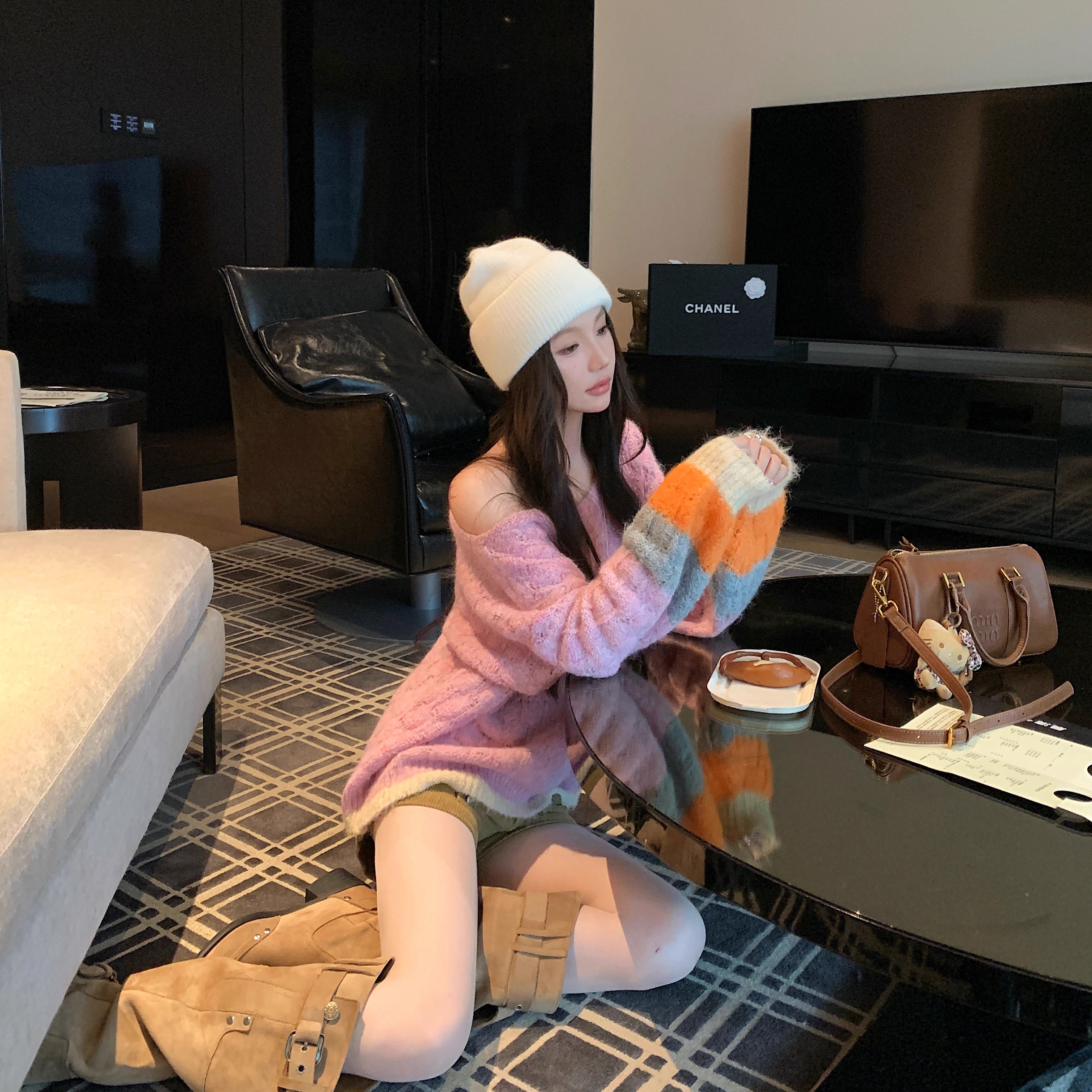 氛围感拼色毛衣宽松女秋冬新款