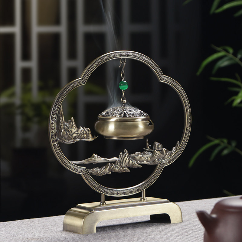 乘舟梦日中式熏香吊炉摆件家居书桌茶室工艺装饰品仿古沉檀盘香炉,家居饰品,桌面摆件,淘宝优惠券,粉丝福利购,淘宝优惠卷