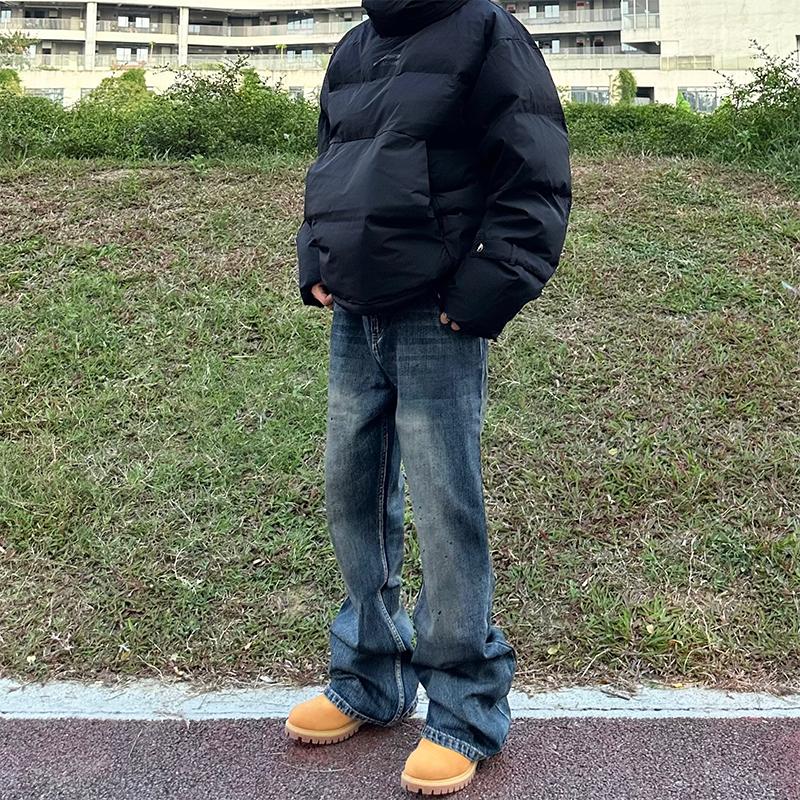 美式高街竹节纹泼墨牛仔裤