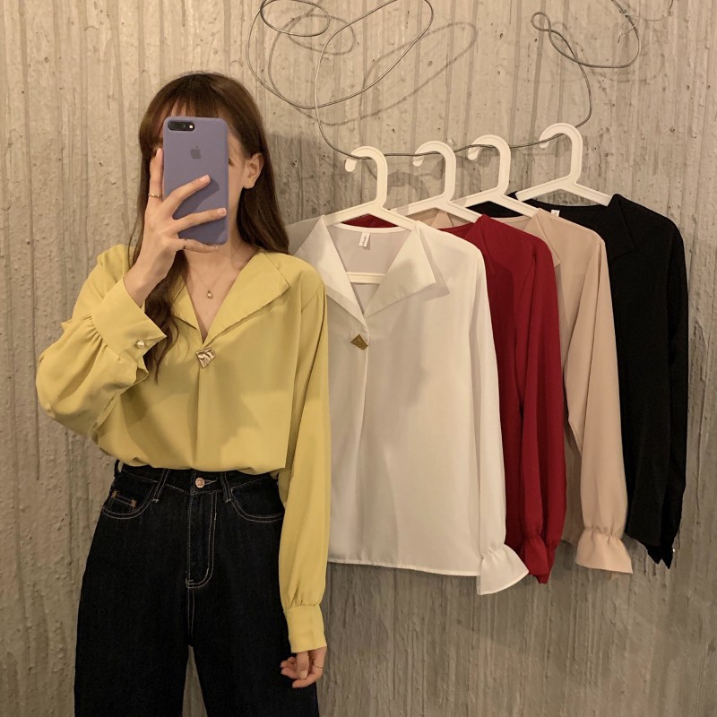 Real price net red French jacket autumn 2020 new Korean design sense versatile Long Sleeve Shirt